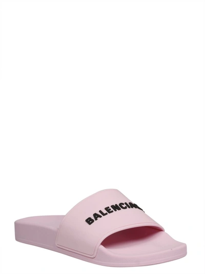 Shop Balenciaga Logo Printed Slides In Pink