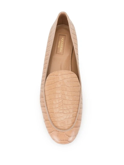 Shop Aquazzura Purist Embossed Loafers In Beige