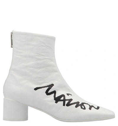 Shop Mm6 Maison Margiela Logo Printed Ankle Boots In White