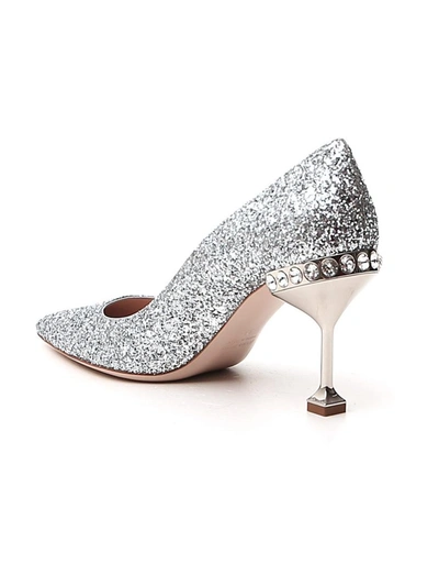 Shop Miu Miu Glitter Pointed Toe Pumps In Silver