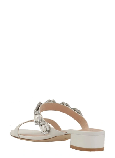 Shop Stuart Weitzman Heidi Crystal Embellished Sandals In White