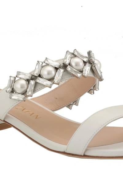 Shop Stuart Weitzman Heidi Crystal Embellished Sandals In White