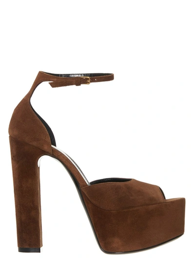 Shop Saint Laurent Jodie Platform Ankle Strap Sandals In Brown