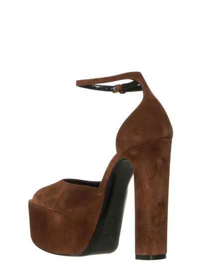 Shop Saint Laurent Jodie Platform Ankle Strap Sandals In Brown