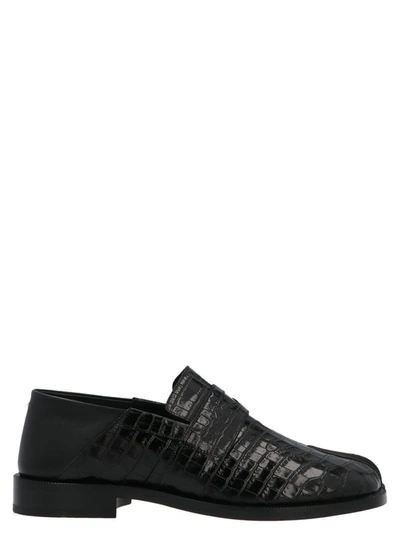 Shop Maison Margiela Tabi Embossed Loafers In Black