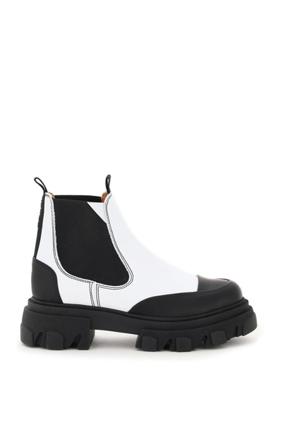 Shop Ganni Low Chelsea Boots In White