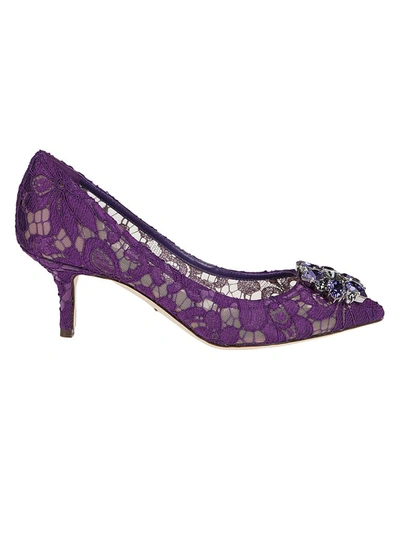 Shop Dolce & Gabbana Bellucci Lace Embellished Pumps In Purple