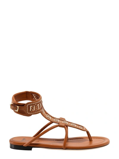 Shop Fendi Ff Woven Thong Sandals In Brown