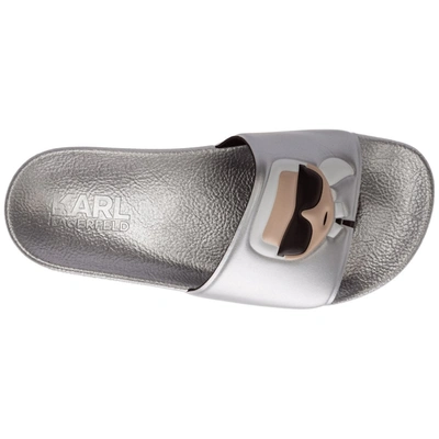 Shop Karl Lagerfeld Karl Patch Slides In Silver