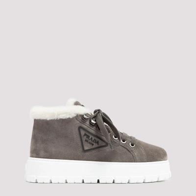 Shop Prada Logo Plaque Platform Sneakers In Grey