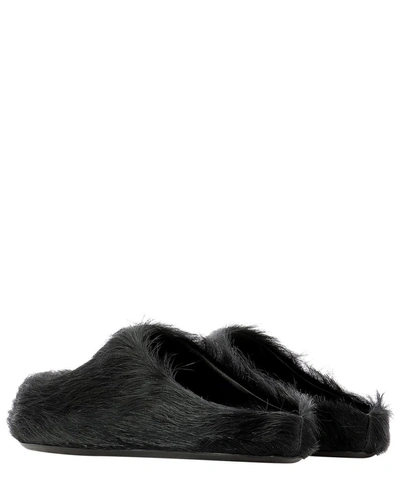 Shop Marni Fluffy Flat Mules In Black