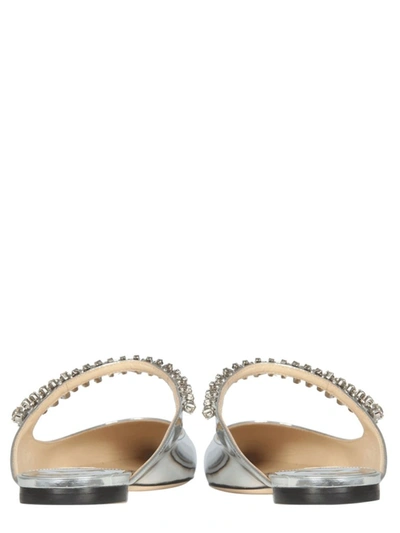 Shop Jimmy Choo Bing Embellished Strap Flats In Silver