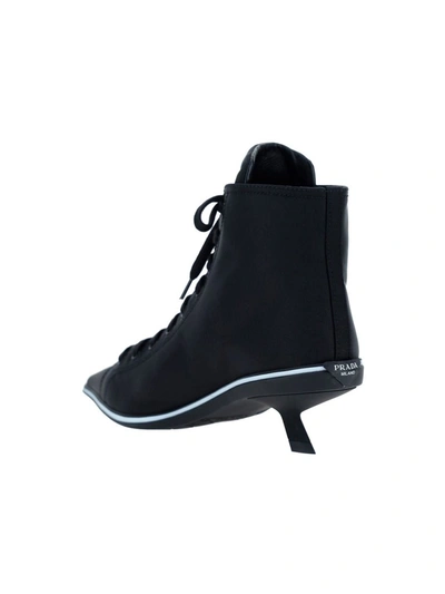 Shop Prada Lace Detailed Heeled Boots In Black