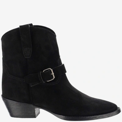 Shop Saint Laurent Buckle Detail Western Boots In Black