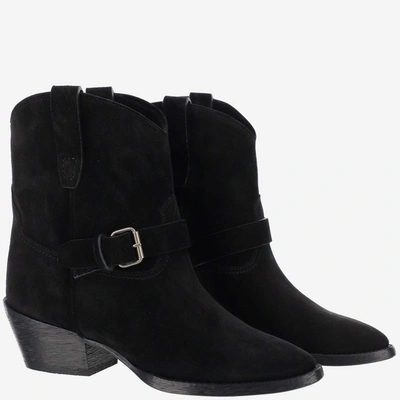 Shop Saint Laurent Buckle Detail Western Boots In Black