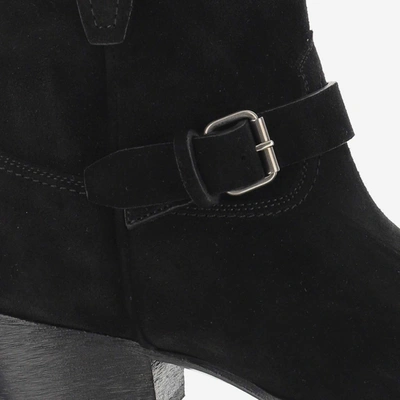 Shop Saint Laurent Buckle Detail Western Boots In Black