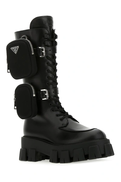 Prada Monolith Pouch-pocket Boots In Black | ModeSens