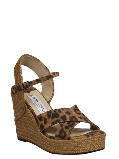 Shop Jimmy Choo Dellena 100 Wedge Sandals In Brown