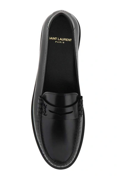 Shop Saint Laurent Monogram Penny Loafers In Black