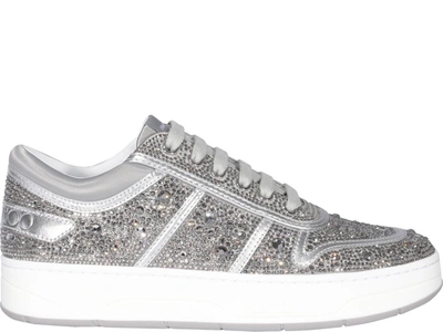 Shop Jimmy Choo Hawaii Crystal Embellished Sneakers In Silver