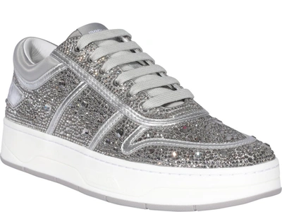 Shop Jimmy Choo Hawaii Crystal Embellished Sneakers In Silver