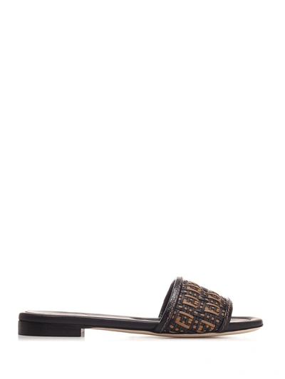 Shop Fendi Ff Interlace Slides In Black