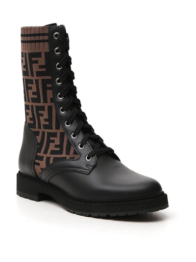 Shop Fendi Rockoko Combat Boots In Brown