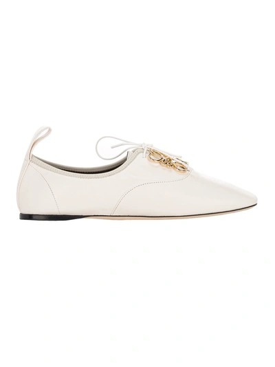 Shop Loewe Logo Plaque Flat Shoes In White