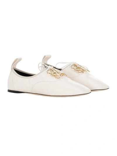 Shop Loewe Logo Plaque Flat Shoes In White
