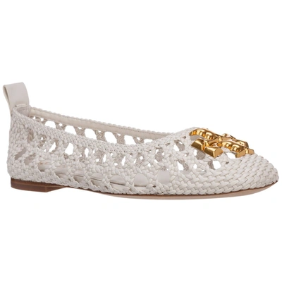 Shop Tory Burch Eleanor Woven Ballerina Flats In White