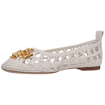 Shop Tory Burch Eleanor Woven Ballerina Flats In White