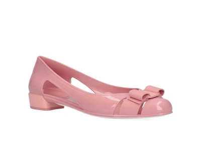 Shop Ferragamo Salvatore  Vara Bow Jelly Ballet Flats In Pink