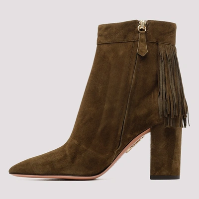 Shop Aquazzura Fringe Detail Ankle Boots In Green