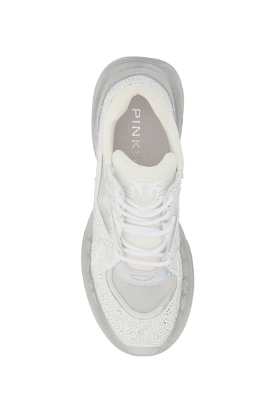 Shop Pinko Oversized Crystal Embellished Sneakers In White