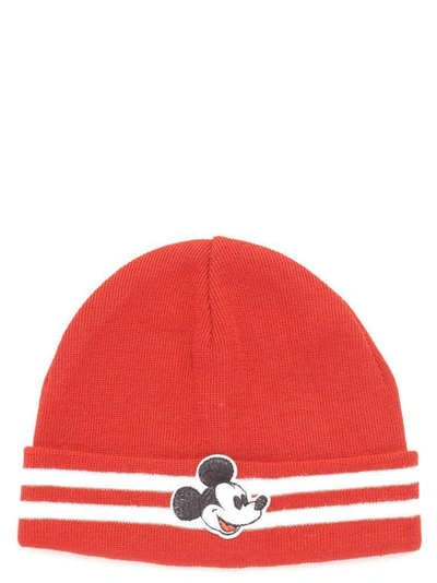 Shop Gcds Mickey Mouse Logo Embroidered Beanie In Red