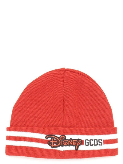 Shop Gcds Mickey Mouse Logo Embroidered Beanie In Red