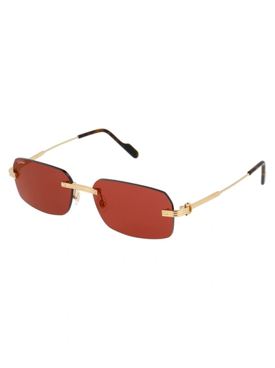 Shop Cartier Rectangular Frame Sunglasses In Gold