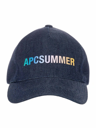 Shop Apc A.p.c. Summer Logo Print Baseball Cap In Navy