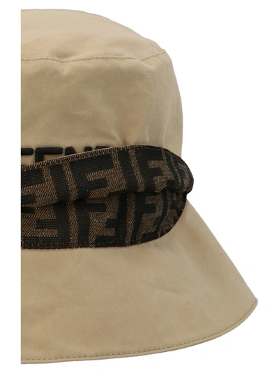 Shop Fendi Logo Layered Bucket Hat In Beige