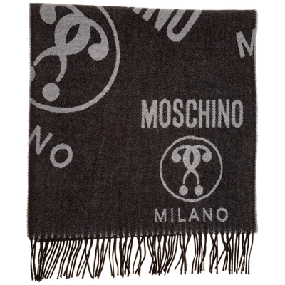 Shop Moschino Double Question Mark Scarf In Grey