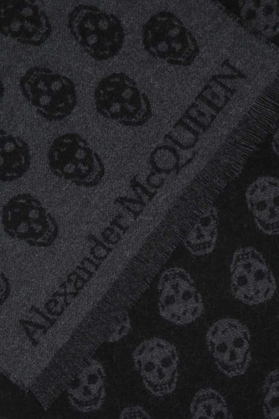 Shop Alexander Mcqueen Reversible Skull Scarf In Grey