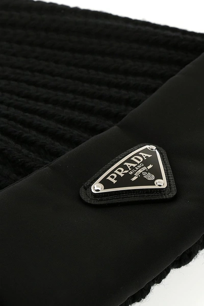Shop Prada Logo Knitted Beanie In Black
