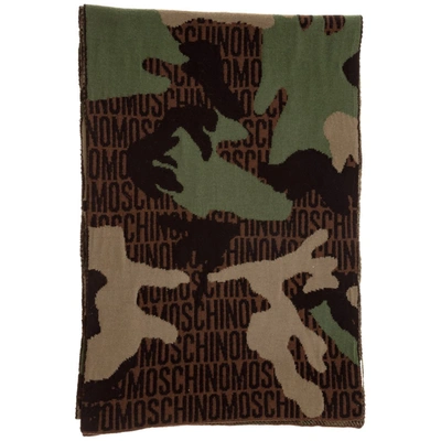 Shop Moschino Camouflage Logo Scarf In Multi