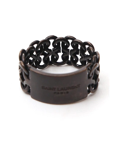 Shop Saint Laurent Logo Chain Ring In Black