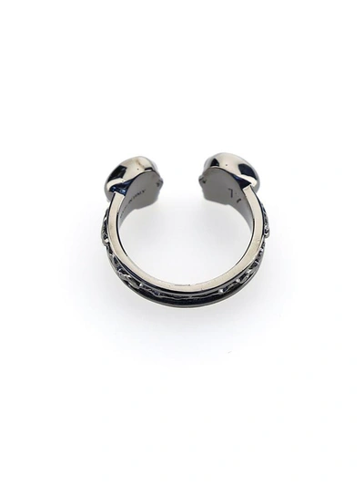 Shop Alexander Mcqueen Double Skull Ring In Silver