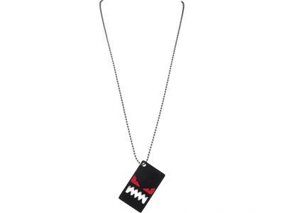 Shop Fendi Bag Bugs Tag Charm Necklace In Black