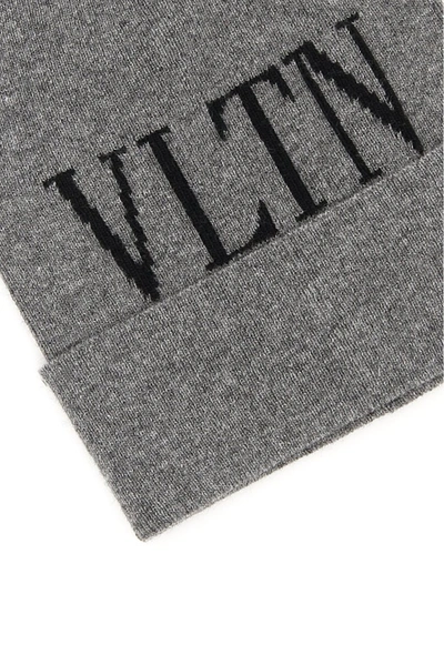 Shop Valentino Vltn Knit Beanie In Grey