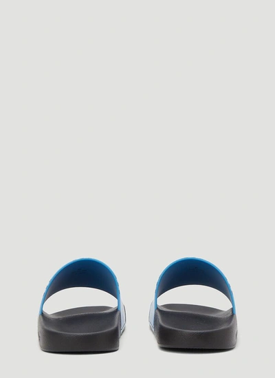 Shop Burberry Check Print Slides In Blue