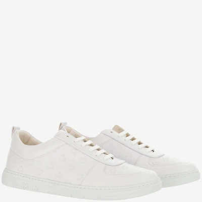 Shop Mcm Logo Embossed Sneakers In White