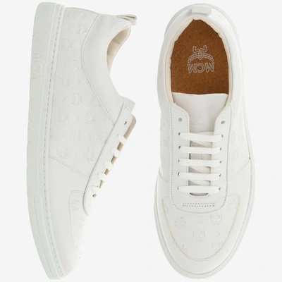 Shop Mcm Logo Embossed Sneakers In White